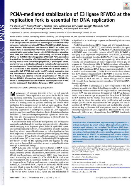 Pdf Pcna Mediated Stabilization Of E Ligase Rfwd At The Pcna