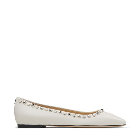 Buy Jimmy Choo Mirele Flat Latte Nappa Leather Flats With Pearl Outline