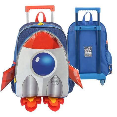 Mochila De Rodinhas Escola Masculina Foguete Infantil Personagens Volta