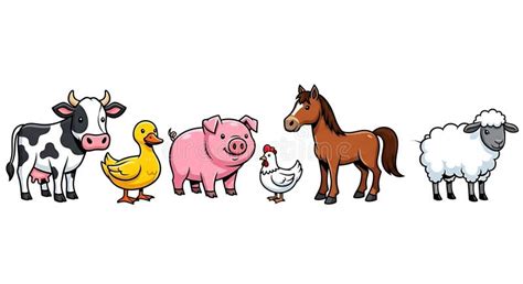farm animals cartoon illustration   duck pig hen horse