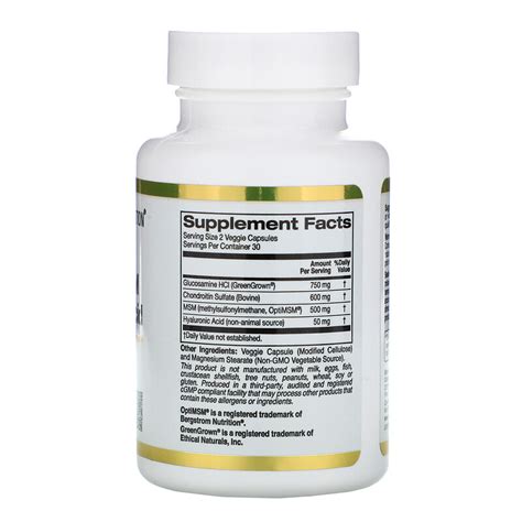 California Gold Nutrition Glucosamine Chondroitin Msm Plus Hyaluronic Acid 60 капсул — купить