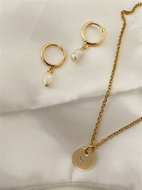 Pearl Gold Huggies Freshwater Pearl Dainty Gold Hoops Cute Summer