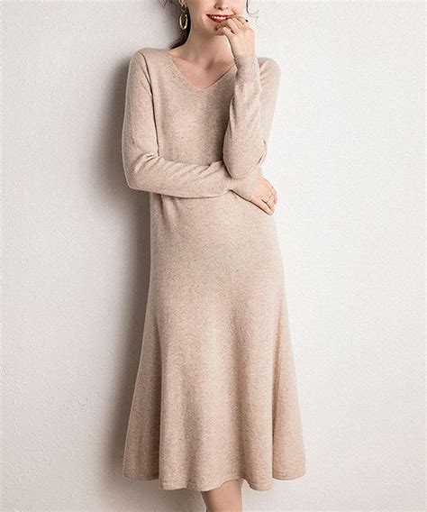 Lena Tan V Neck Flare Cashmere Dress In 2021 Cashmere Dress Dresses