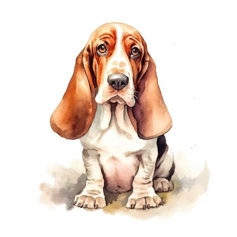 Premium AI Image Watercolor Basset Hound Clipart White Background