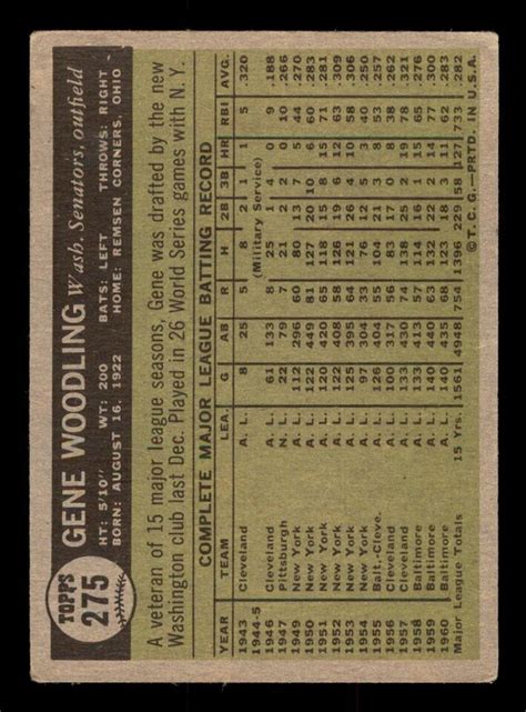 Topps Baseball Gene Woodling Vg E Ebay