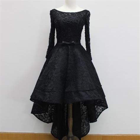 Long Sleeve High Low Prom Dresses Elegant Prom Gowns Sexy Black Lace