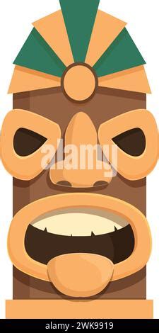 Statue Totem Altar Icon Cartoon Vector Maya Ancient Angry Wood Face