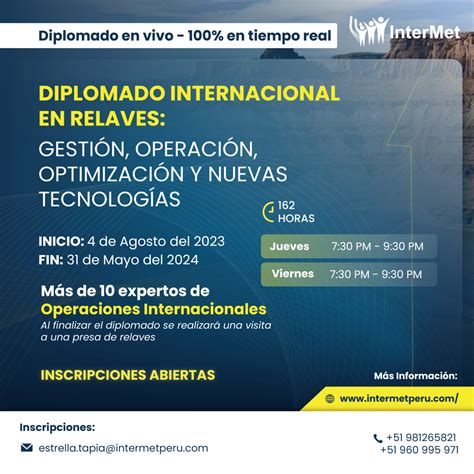 DIPLOMADO INTERNACIONAL EN RELAVES GESTIÓN OPERACIÓN OPTIMIZACIÓN Y