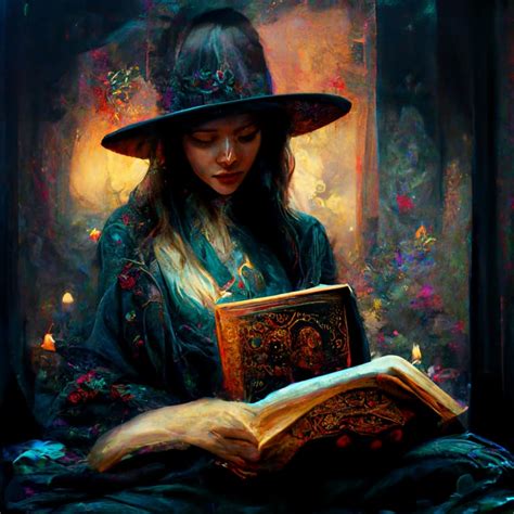 Prompthunt A Beautiful Witch Reading A Book Of Spells Digital