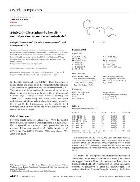 Pdf 2 E 2 4 Chloro­phen­ylethen­yl 1 Methylpyridinium Iodide