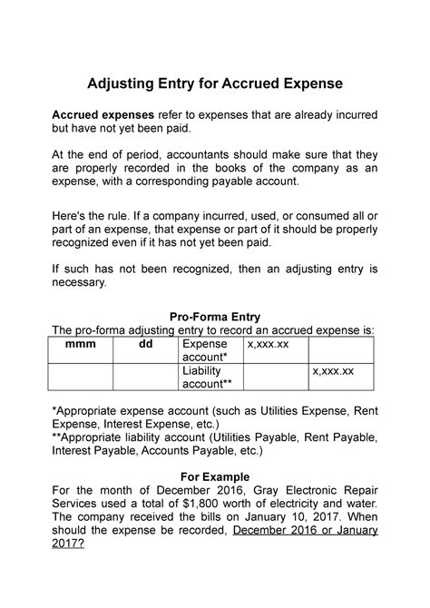 Adjusting Entry For Accrued Expense Adjusting Entry For Accrued