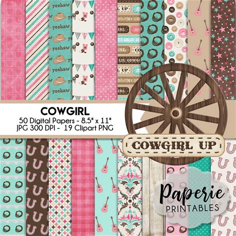 Cowgirl Digital Paper 85x11 Digital Scrapbooking Paper 50 Papers And 19