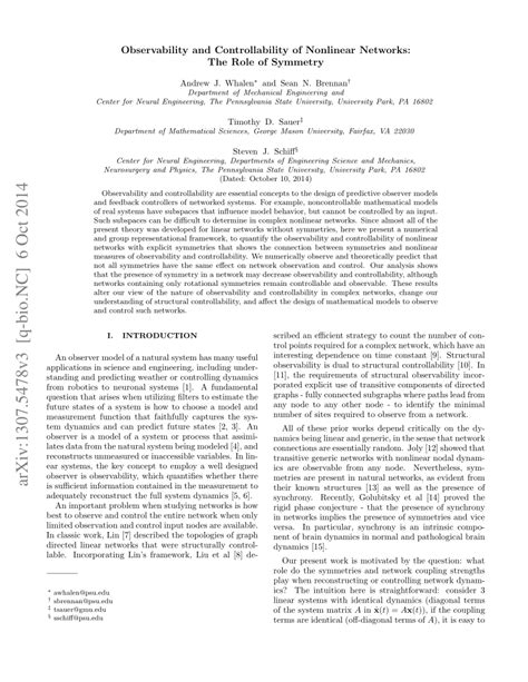 Pdf Observability And Controllability Of Neuronal Network Motifs