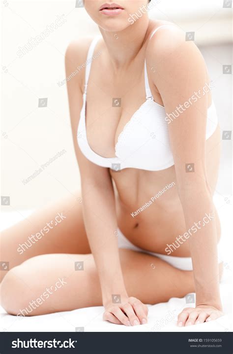 Body Halfnaked Woman White Underwear White Foto Stok 159105659