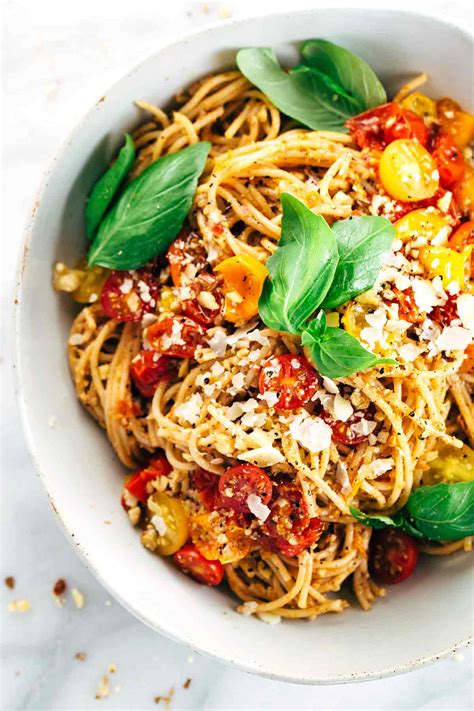 Roasted Tomato Basil Pesto Spaghetti Pasta Recipe Jessica Gavin