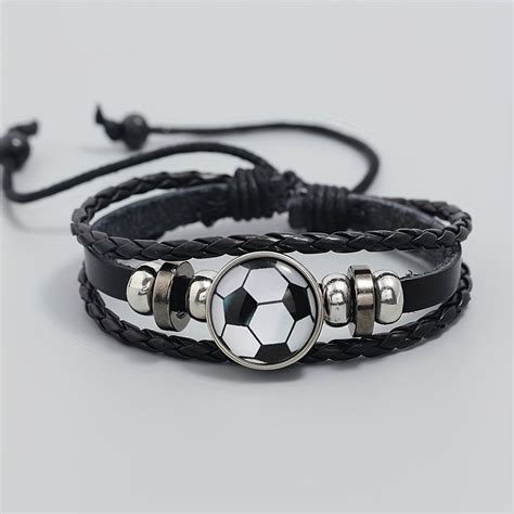 1pc Fashion Trendy Jewelry Cool Beaded Football Fan Leather Bracelet