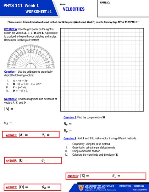 PHYS111 Week1 Worksheet 01 VELOCITIES PHYS 111 Week 1 WORKSHEET TOPIC