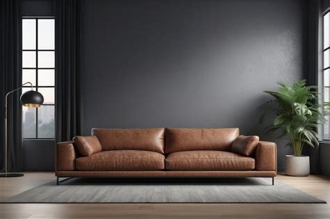 Premium Photo | Modern living room with leather couch