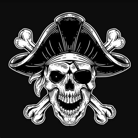 Dark Art Skull Pirates Captain Skeleton Vintage Illustration For