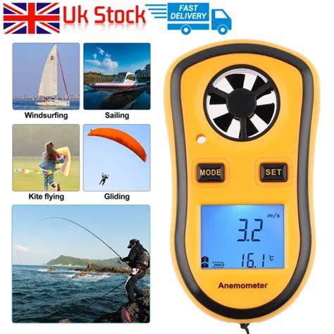 Lcd Digital Anemometer Air Flow Meter Wind Speed Gauge Handheld Mini Thermometer £11 35