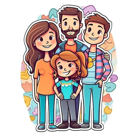 cartoon family portrait   parents   children premium ai