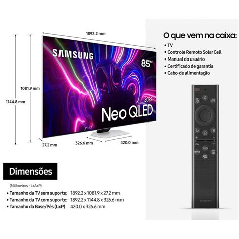 Tamanho Tv 85 Polegadas - Smart Tv 85 Polegadas Neo QLED 4K 85QN85BA Mini LED Design Slim Samsung ...