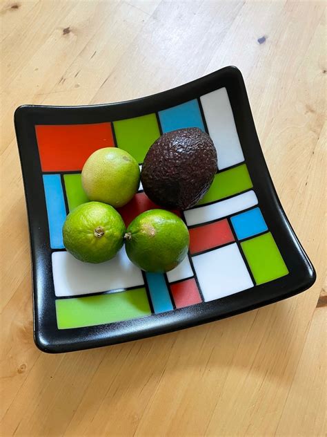 Mondrian Style Fused Glass Plate Dish Etsy