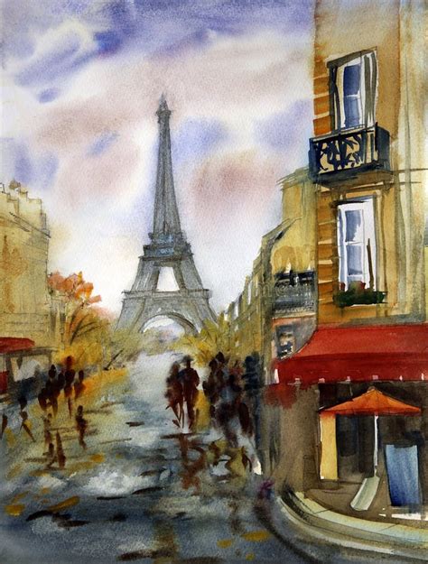 Cidade Do Europeu De Paris França Pintura Da Aquarela Da Torre Eiffel