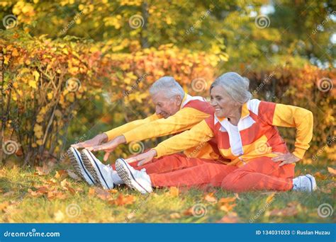 Portrait Of Cute Senior Couple Doing Exercises Stock Image Image Of