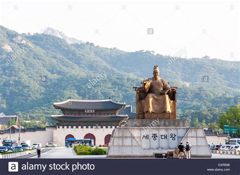 The imposing statue of King Sejong outside of Gyeongbokgung Palace in ...