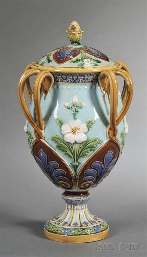 Minton Majolica Vase And Cover England C Majolica Colorful