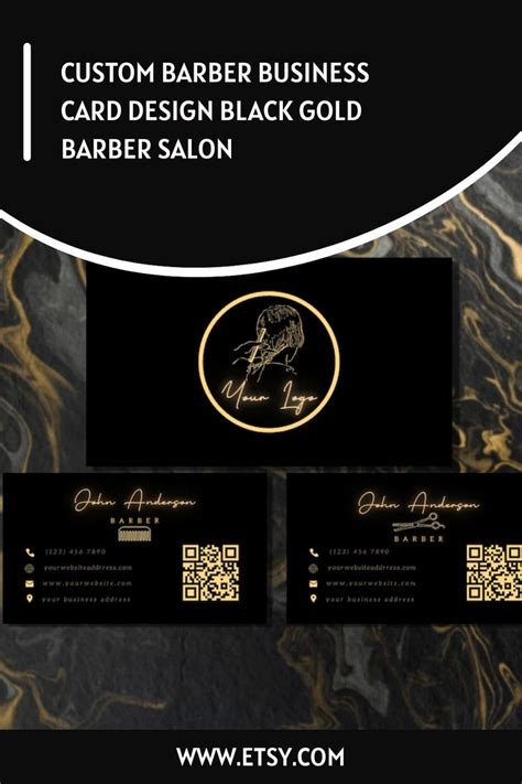 Custom Barber Business Card Design Black Gold Barber Salon Business