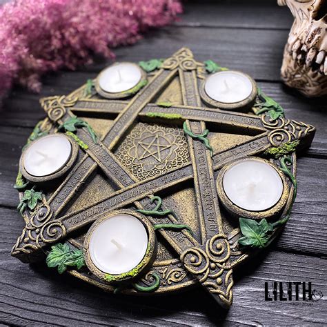 Wiccan Altar Pentagram Pentacle With Candlesticks Lilith Magic Candles