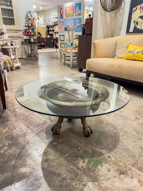 19th Century Spanish Brass Ball And Clawfoot Brazier Table With Glass Top For Sale At 1stdibs