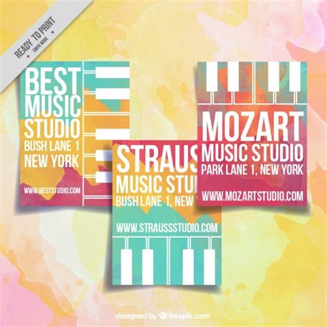 Музыкальная студия карты с акварелью | Бесплатно векторы