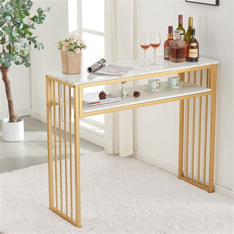 GOLASON Gold Bar Table, High Top Pub Tables for Kitchen, Modern Dinning ...