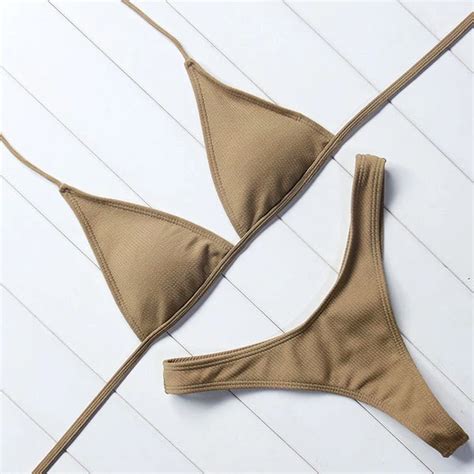 Solid Sexy Brazilian Bikini 2019 Low Waist Thong Bikini Set Push Up Padded Mirco Bikinis Women
