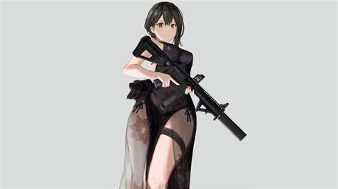 Girls With Guns Weapon Anime Anime Girls Manga Simple Background