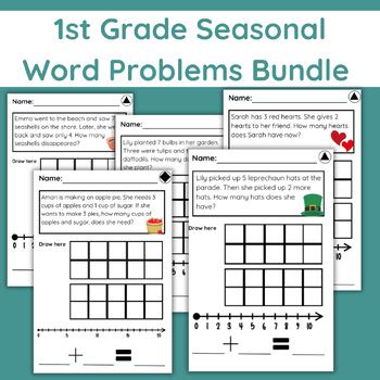 First Grade Seasonal Word Problems Bundle By A Is For Angela Tpt