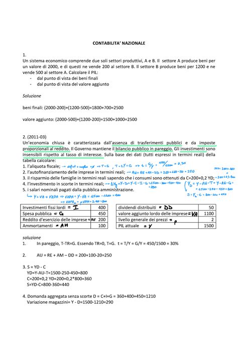 Esercizi Contabilita Nazionale Contabilita Nazionale Un