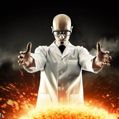 Bald Scientist With Glasses Staring In Front Of An Explosion Bing Ai