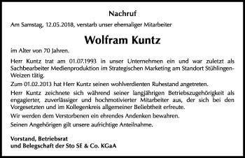 Traueranzeigen von Wolfram Kuntz Schwarzwälder Bote Trauer