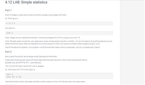 Solved Lab Simple Statistics Part Given Integers Output