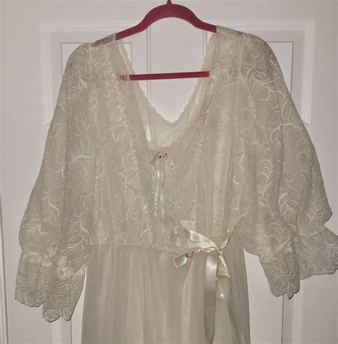 Vtg Tosca Lingerie Cali Sheer Lace Bridal Peignoir Nightgown Robe Set