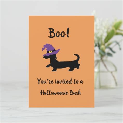 Orange Dachshund Witch Halloween Party Invitations Zazzle