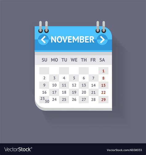 Calendar november flat design Royalty Free Vector Image