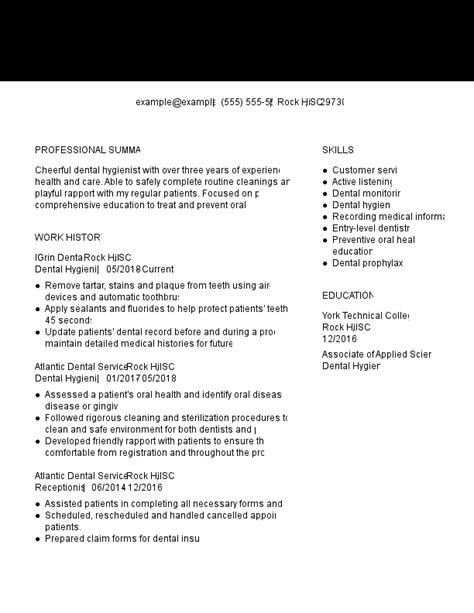 Dentistry Dental Hygienist Resume Examples For Templates Tips