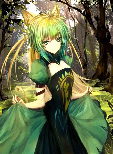 Anime Girl Green Background