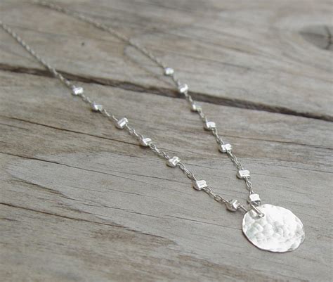 Hammered Silver Disc Necklace Sterling Silver Necklace Etsy