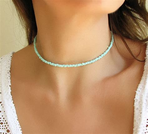 Seed Bead Necklace Beaded Choker Necklace Green Choker Etsy